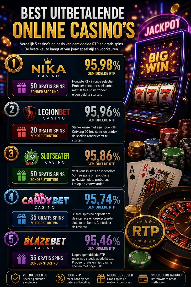 Vergelijking van de best uitbetalende casino's in 2026